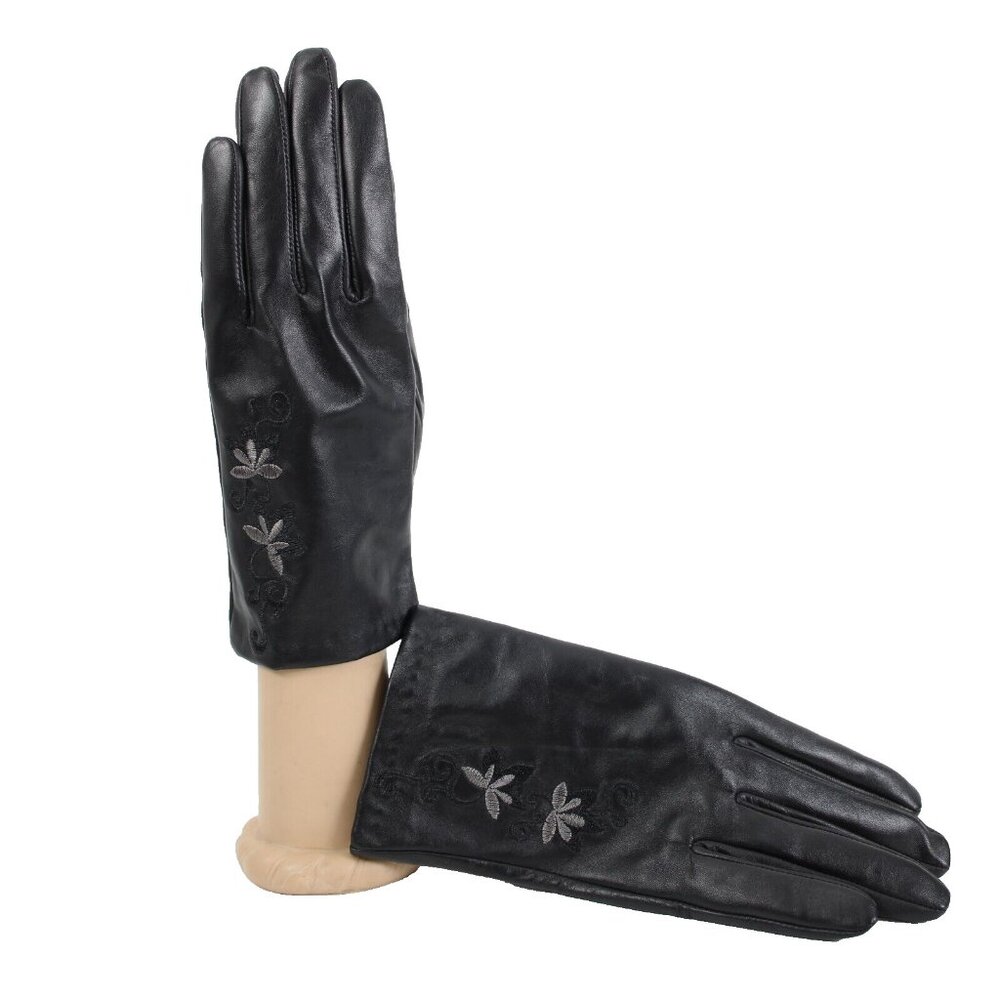 GSG $103 Sz 8.5 Black Gray Embroidered 100% Leather Polyester Gloves